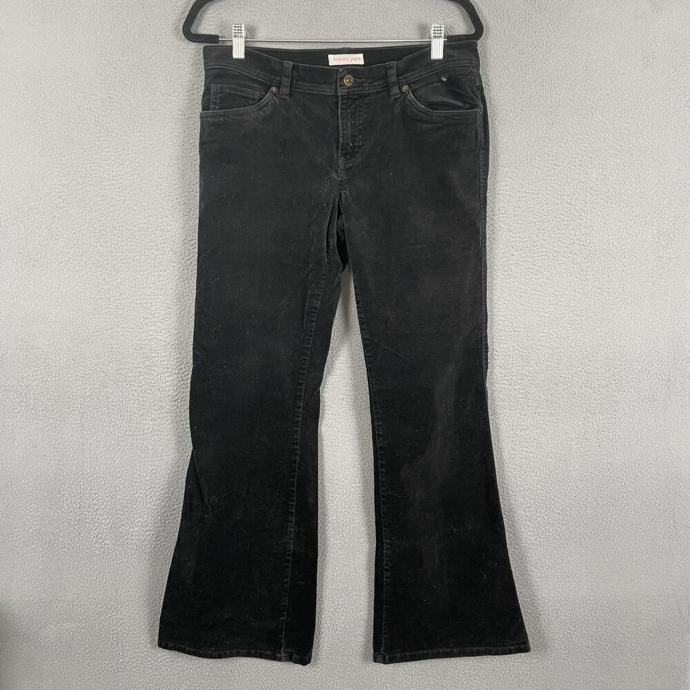 Vintage Tommy Jeans Corduroy Pants Juniors 11 Black Bootcut Stretch Low Rise Y2K